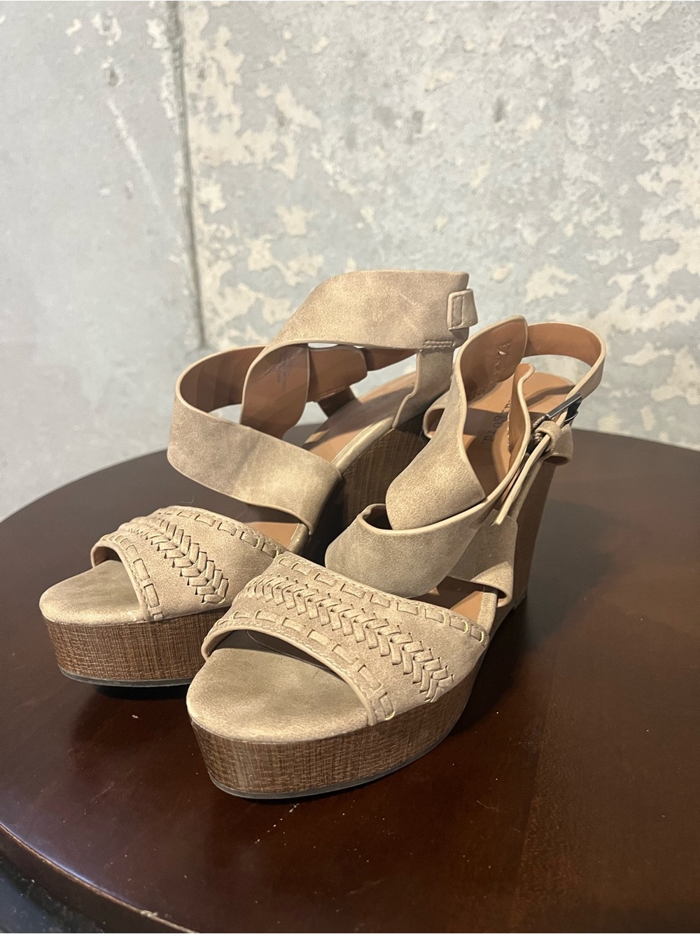 Indigo Tan Woven Platform Wedge Sandals